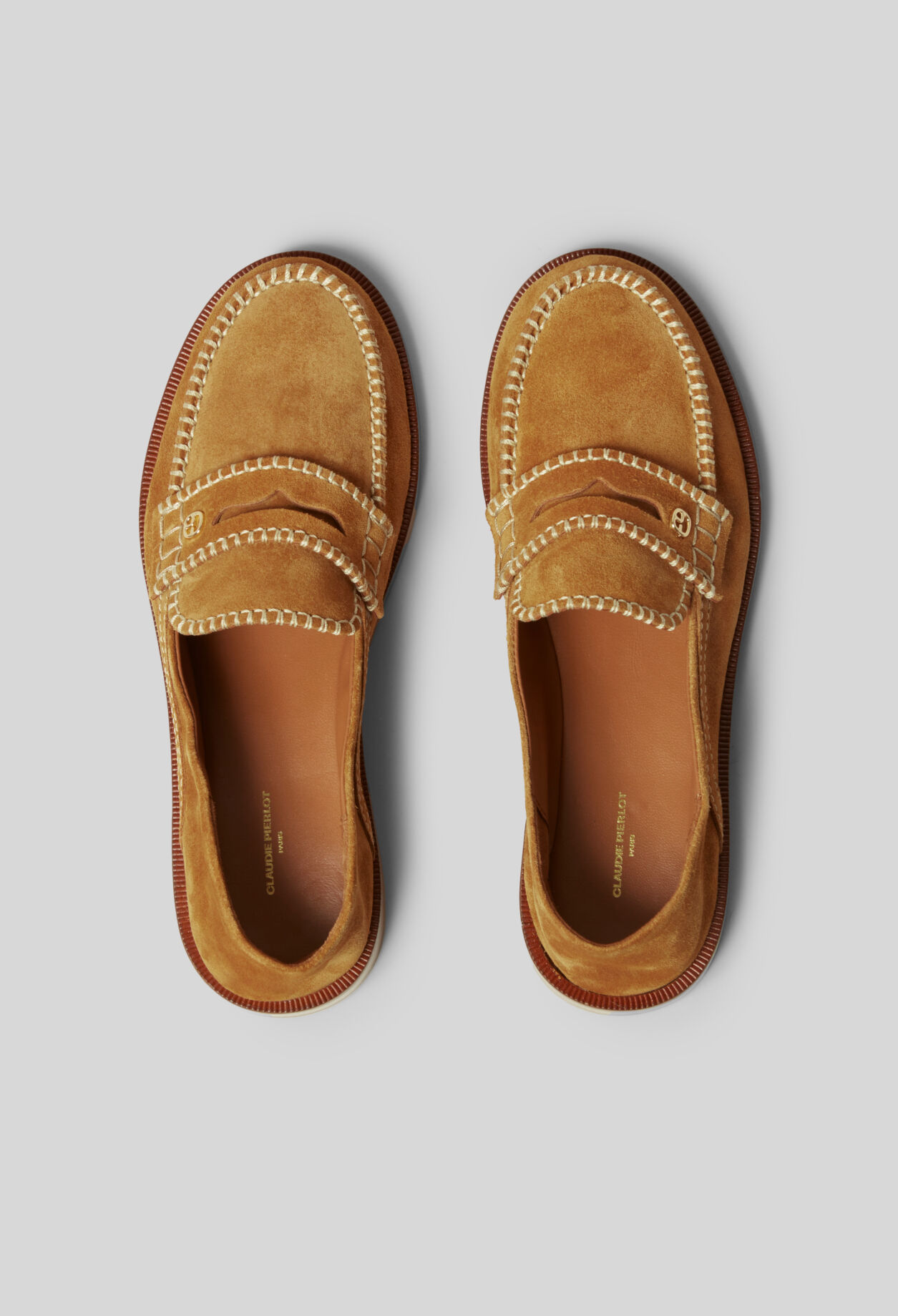 Suede mules with gold monogram for women | Claudie Pierlot