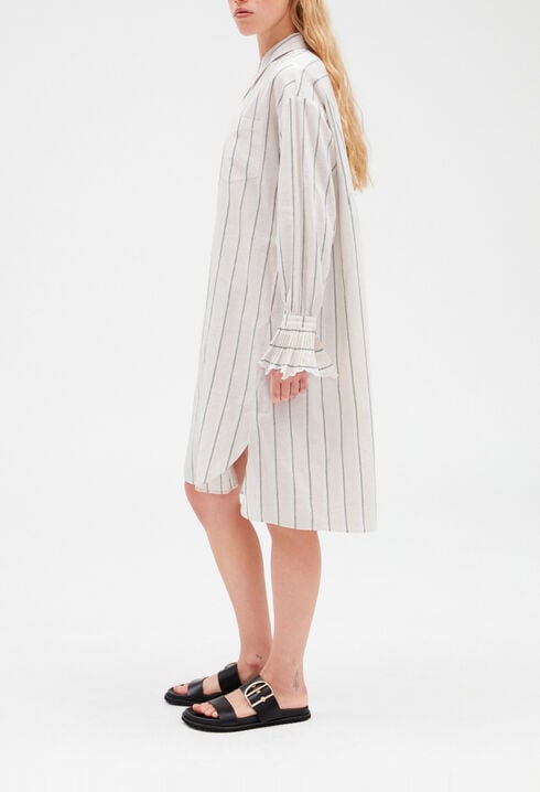 Cotton and linen blend midi shirt dress