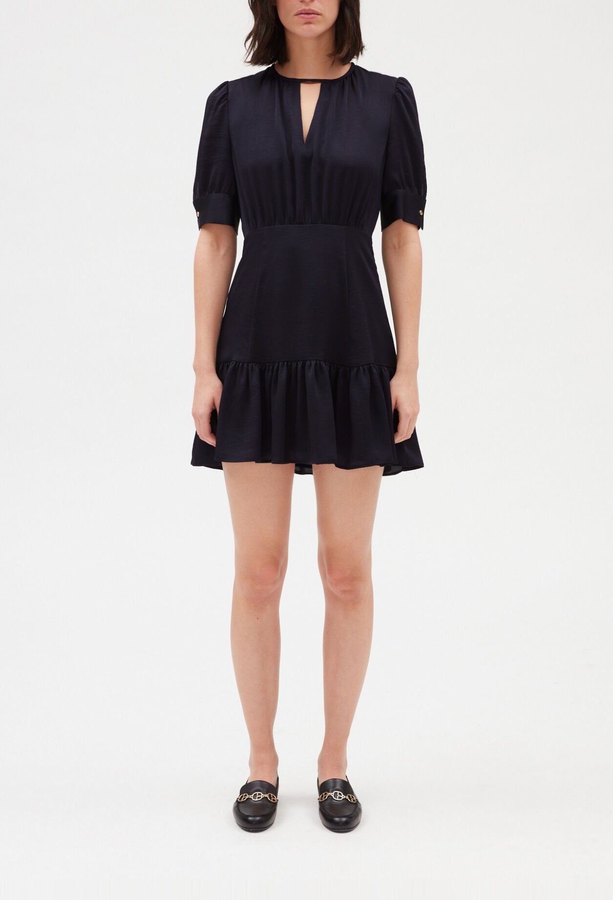 Navy blue ruffled mini dress