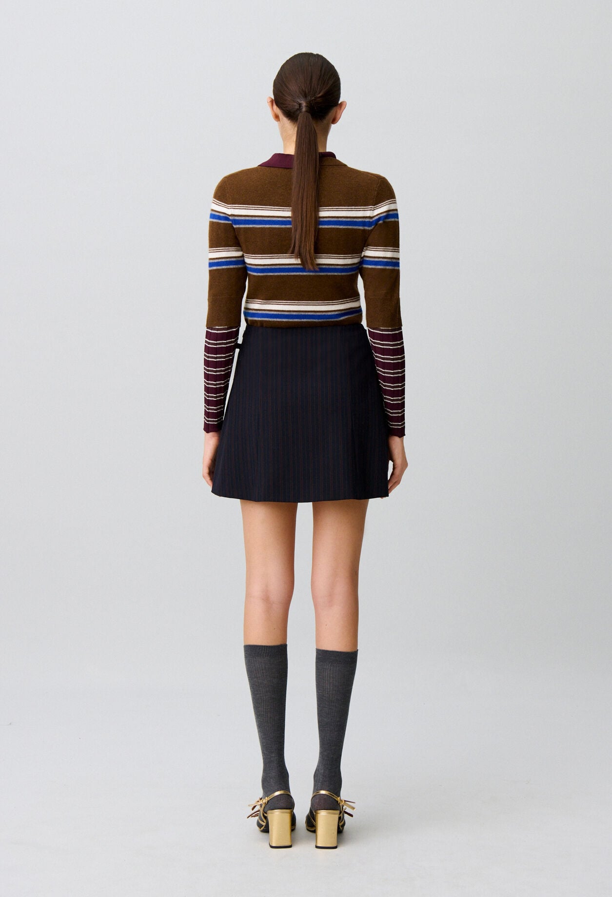 Belted striped skirt