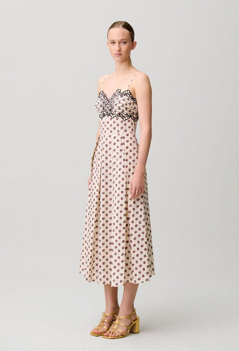 Embroidered printed cotton dress