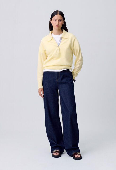 Raw denim straight-cut jeans