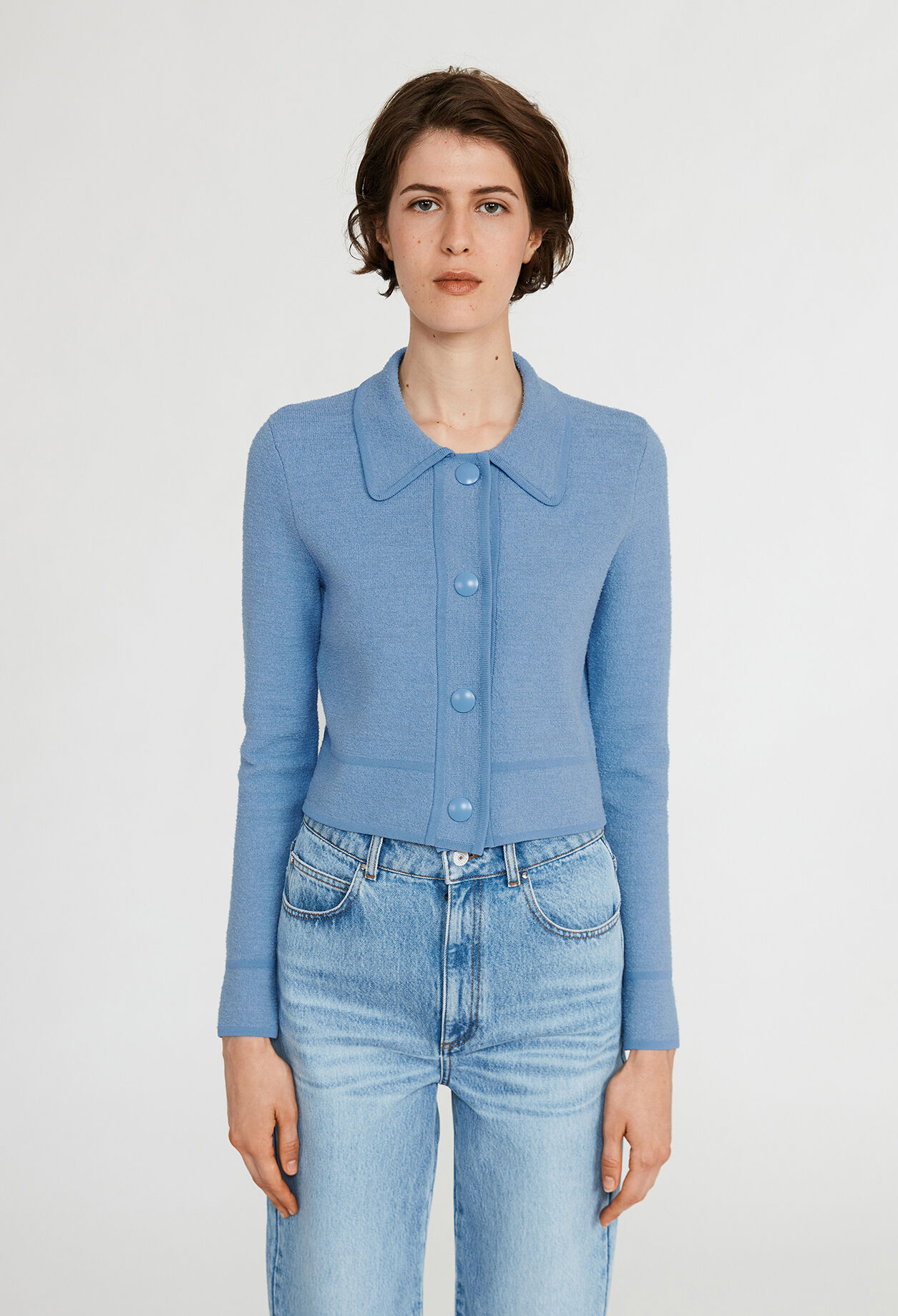 Mottled cardigan with piping