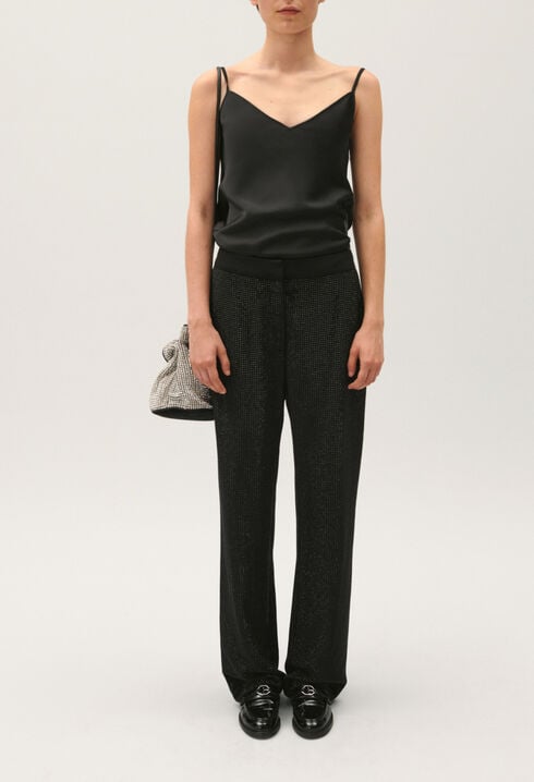Black trousers with rhinestones