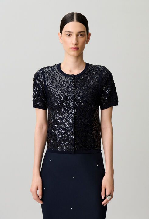 Fitted sequinned knit cardigan