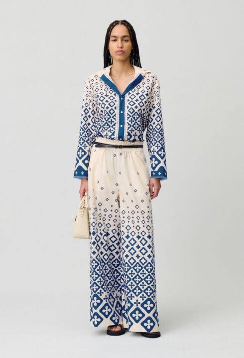Wide-Leg Fluid Print Trousers
