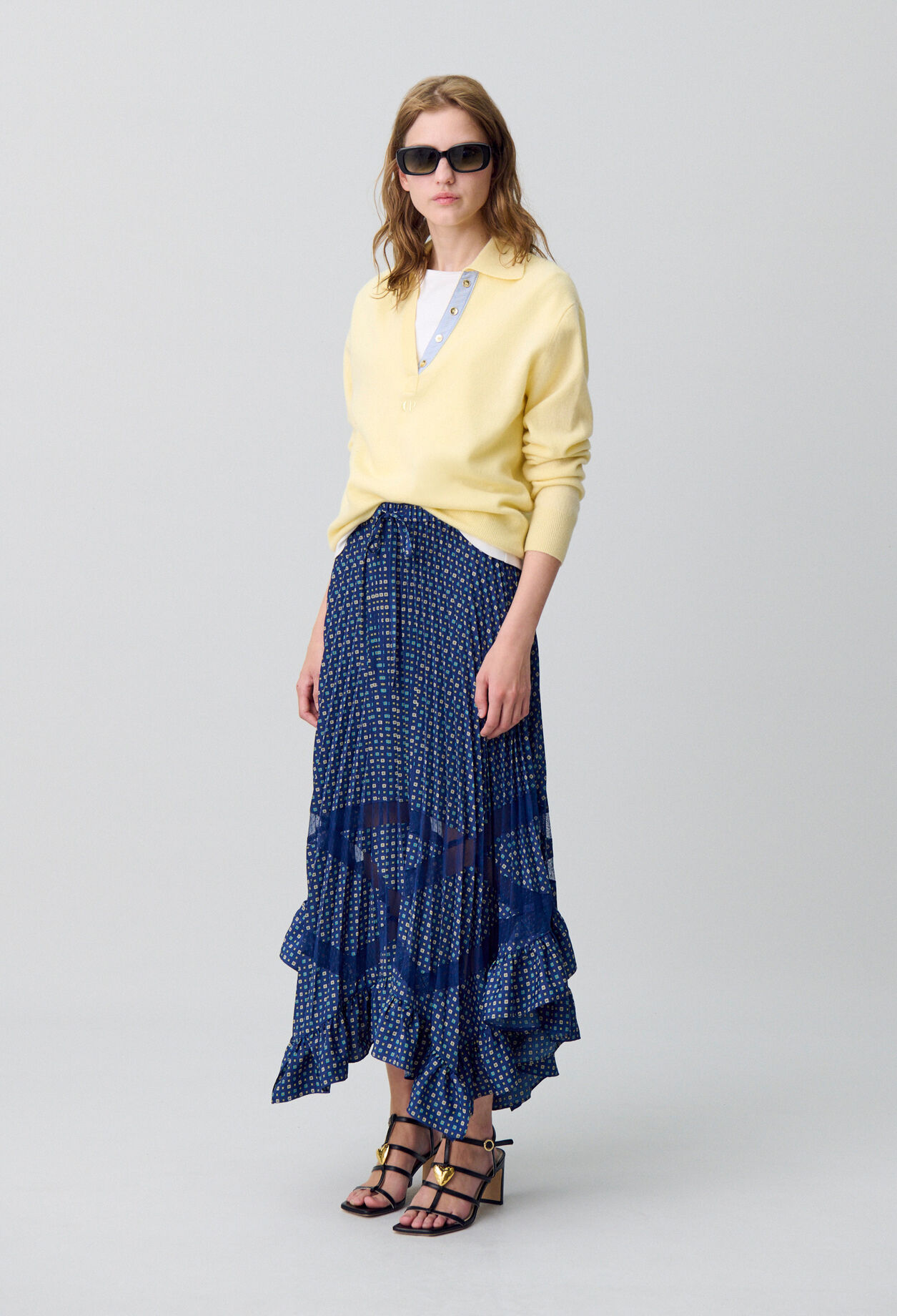 Printed Pleated Maxi Skirt