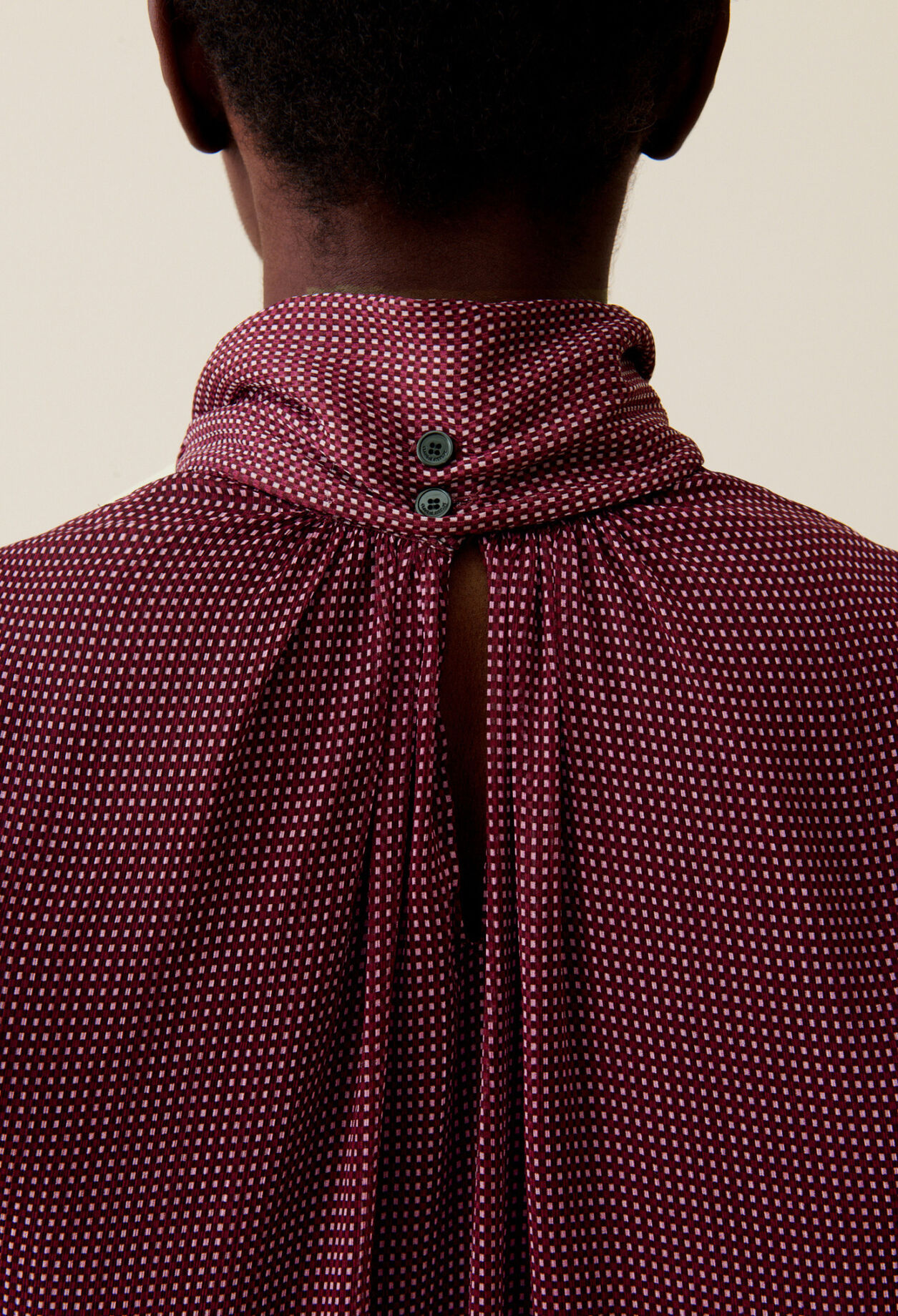 Fluid Check Tie-Neck Blouse