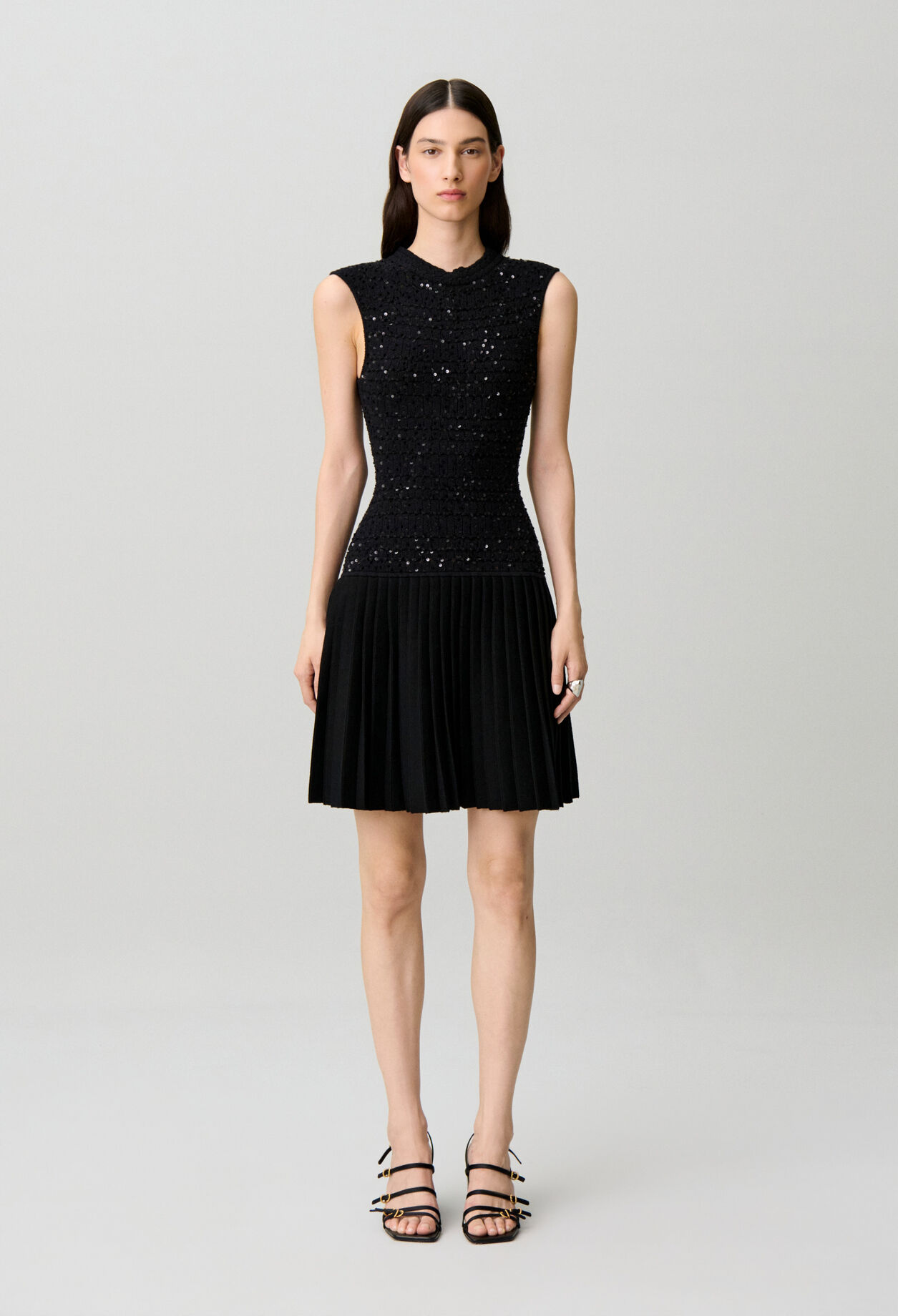 Short fitted sequinned knit dress