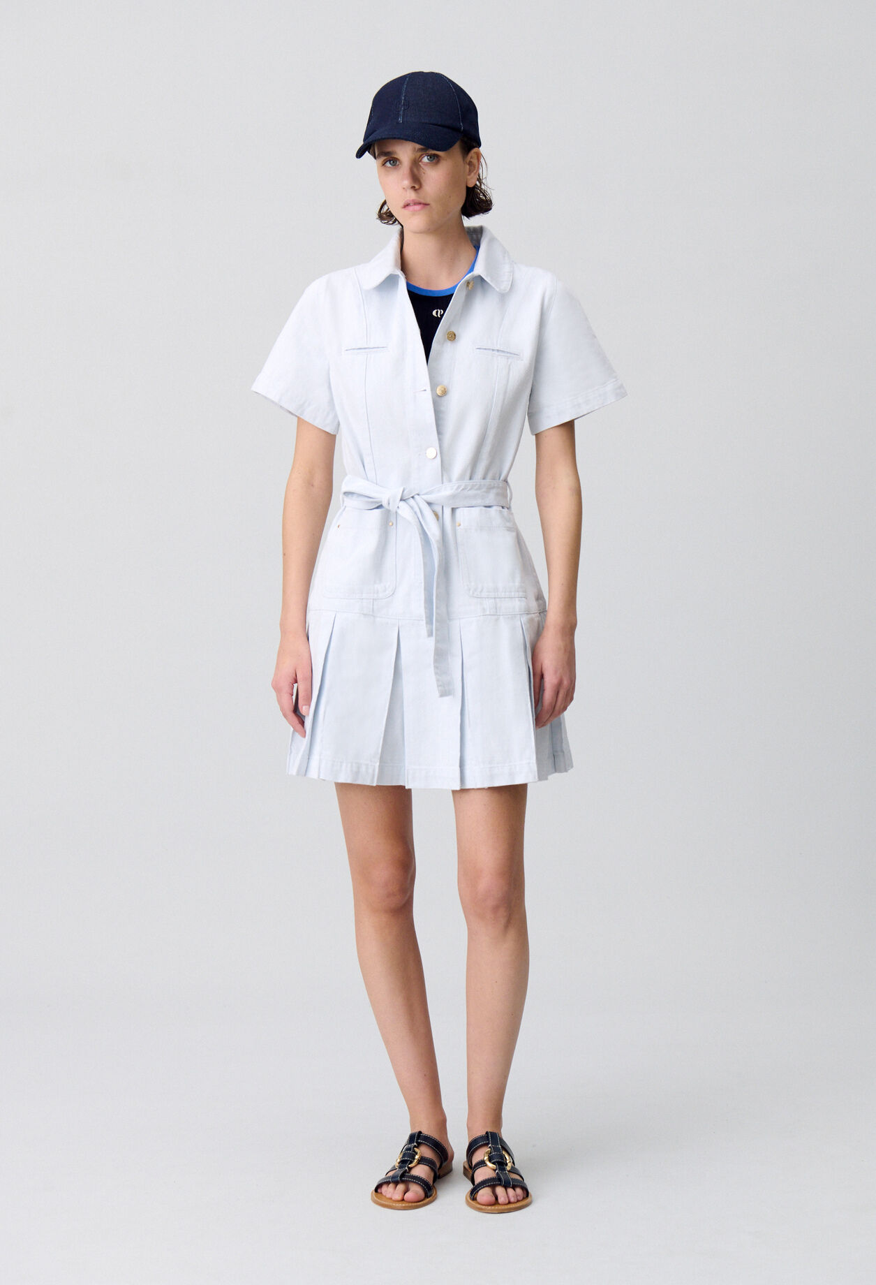 Short Pleated Denim Dress