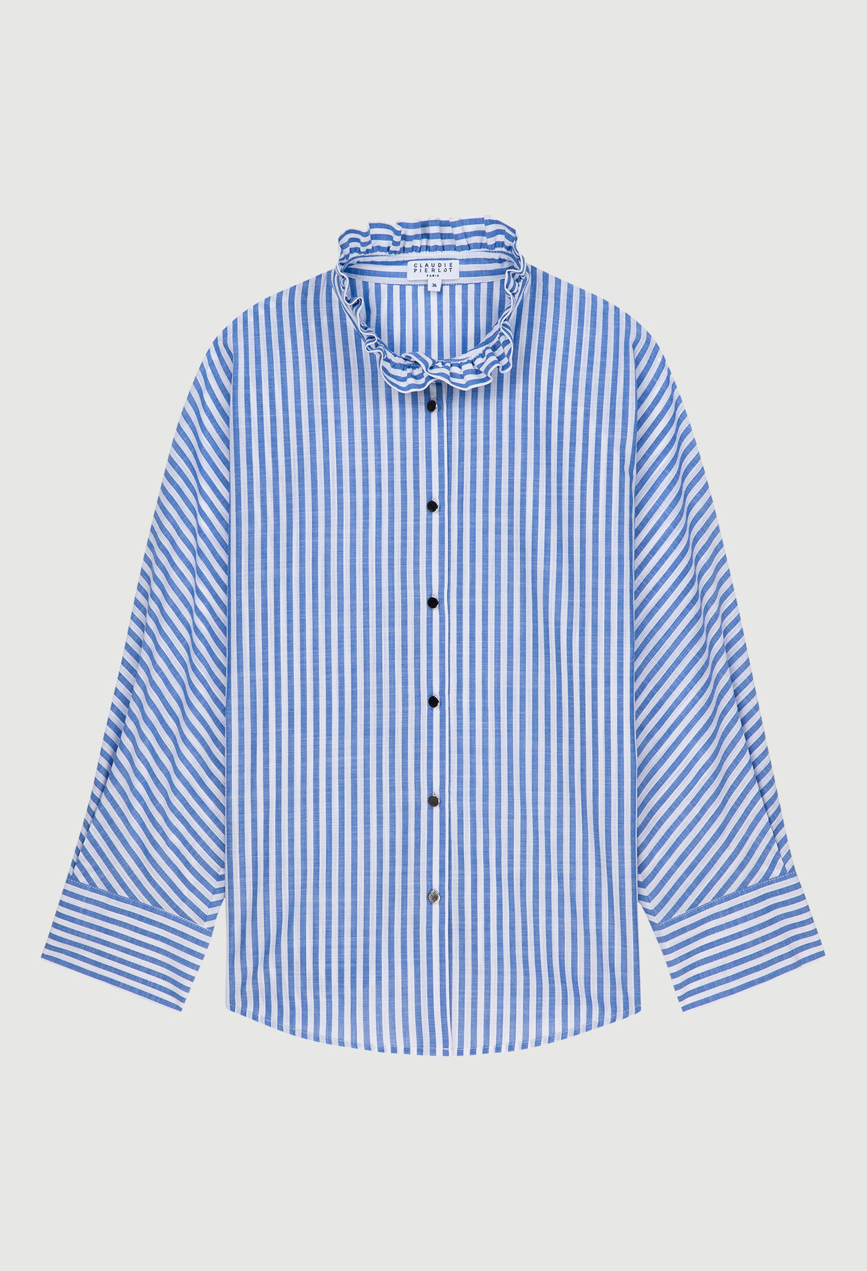 Striped shirt with gathered neckline