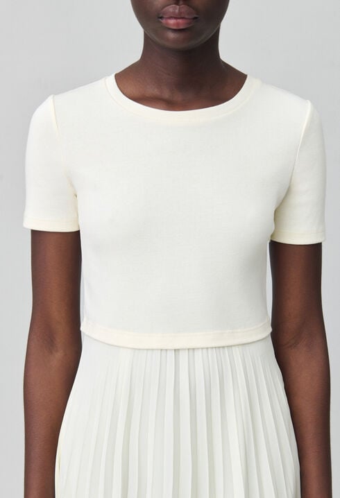 Twist ivory bi-material midi dress 