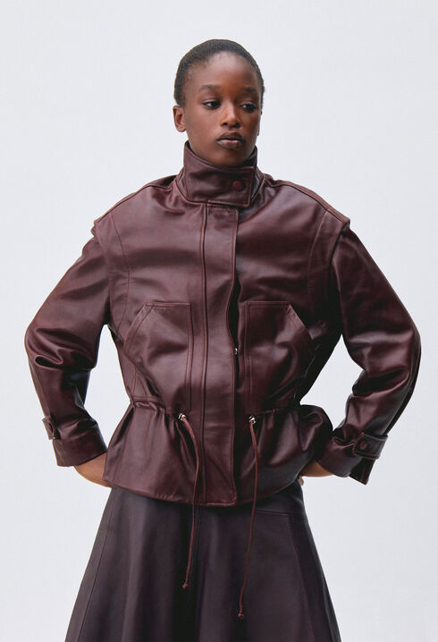 Wide-cut leather jacket