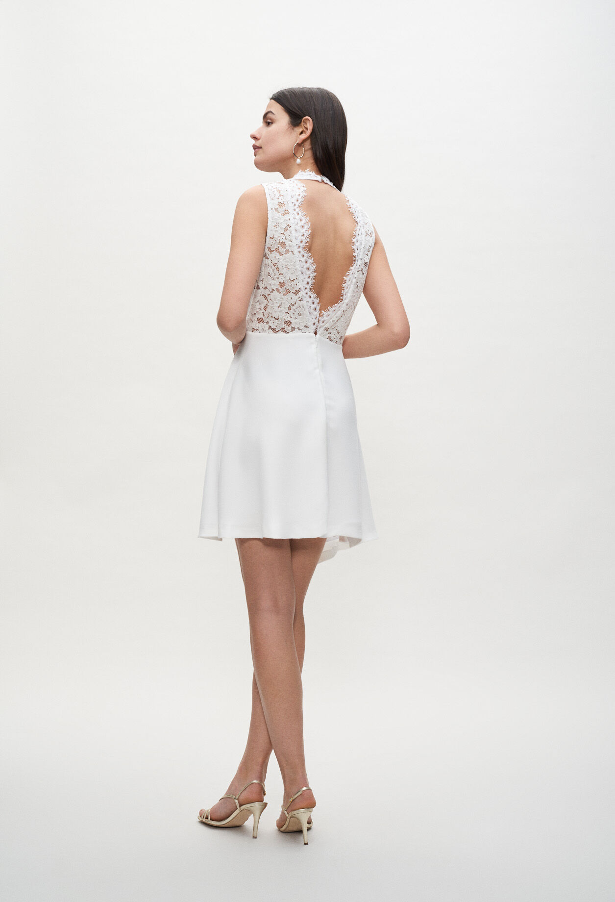 Off-white lace and satin dress