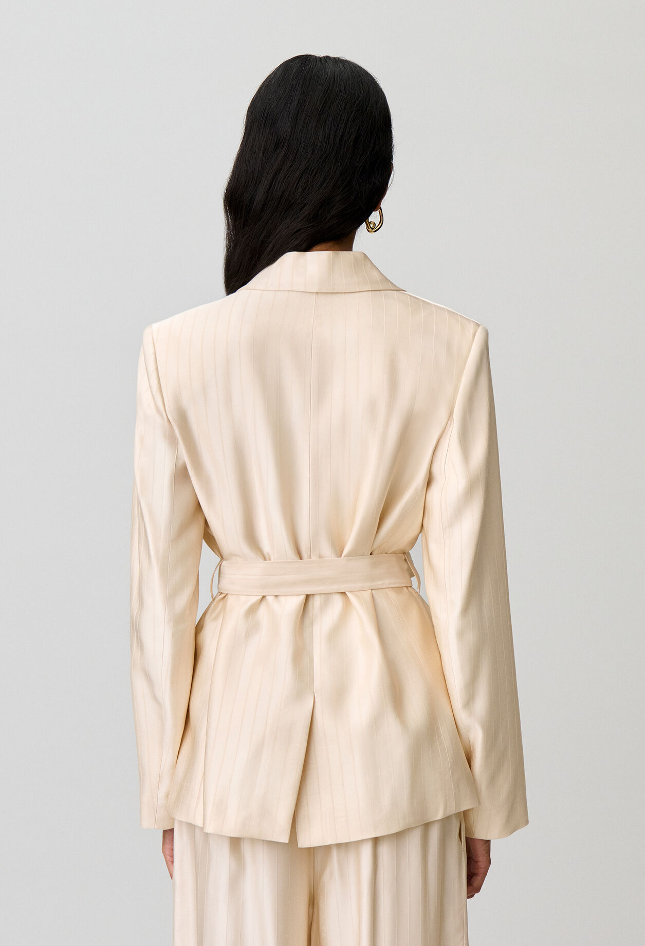 Belted satin tailored jacket