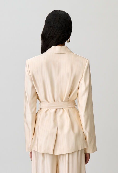 Belted satin tailored jacket