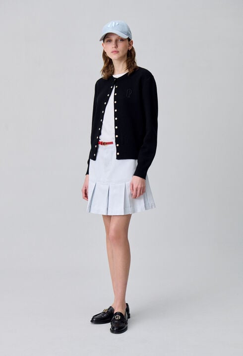 Pleated Short Denim Skirt