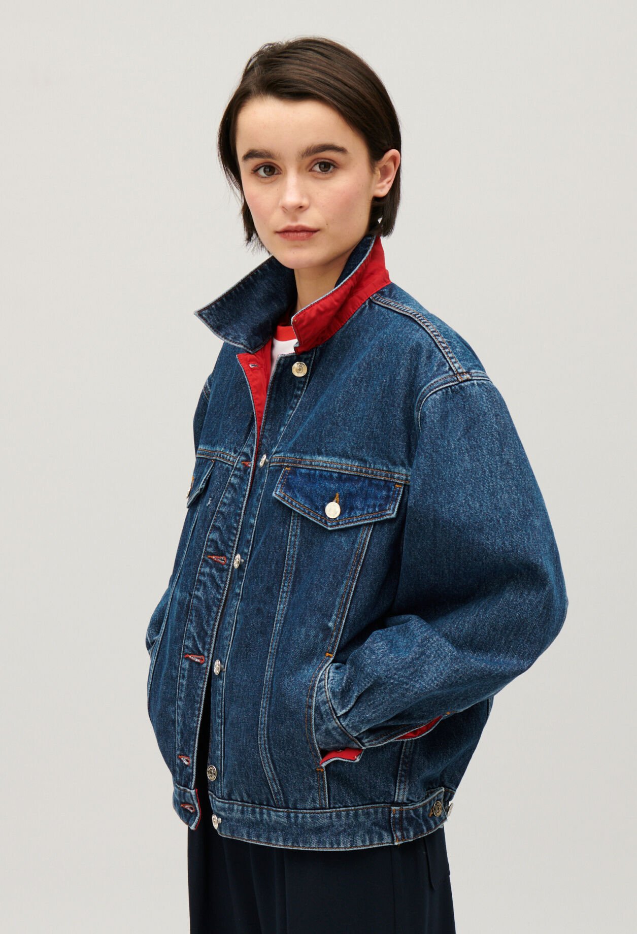 Reversible oversized denim jacket