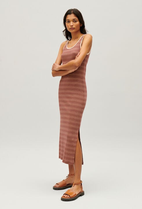Brown stripy knit maxi dress