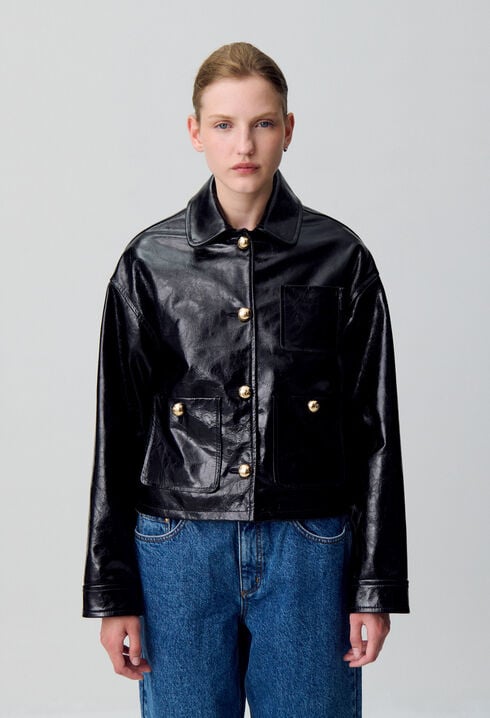 Aged patent leather jacket