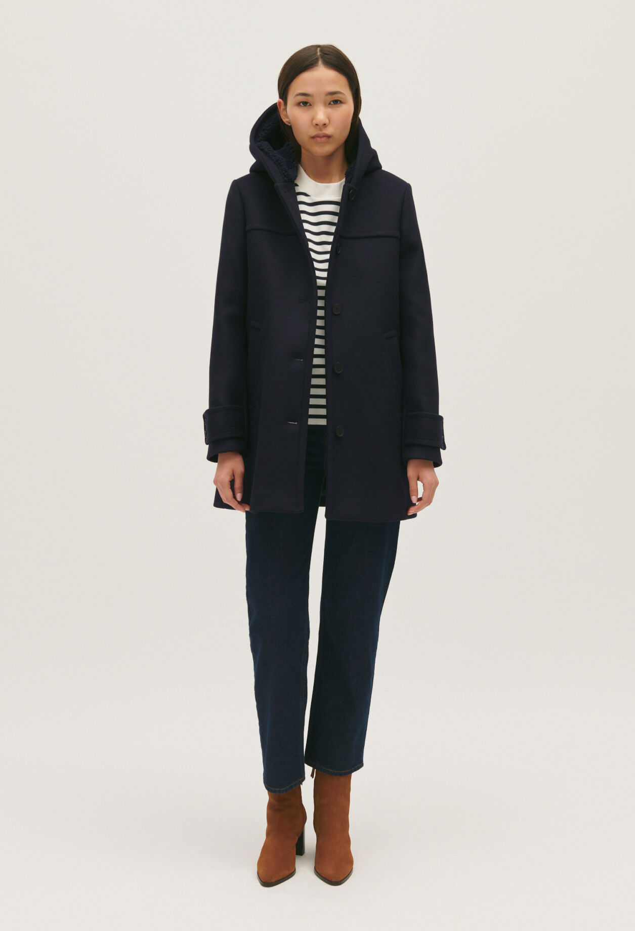 Wool blend hooded coat top