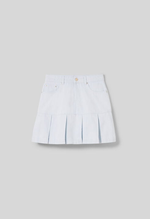 Pleated Short Denim Skirt