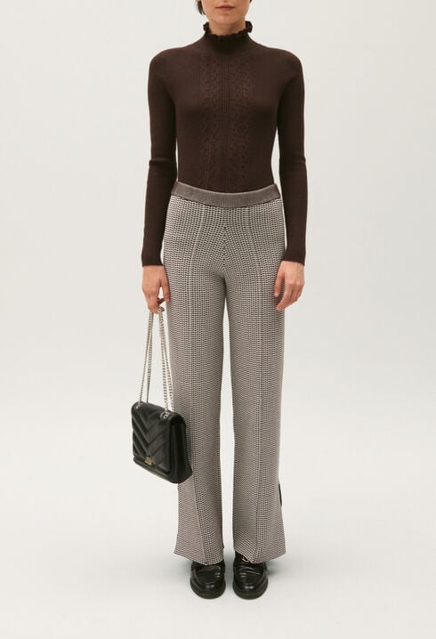 Two-tone jacquard knit trousers