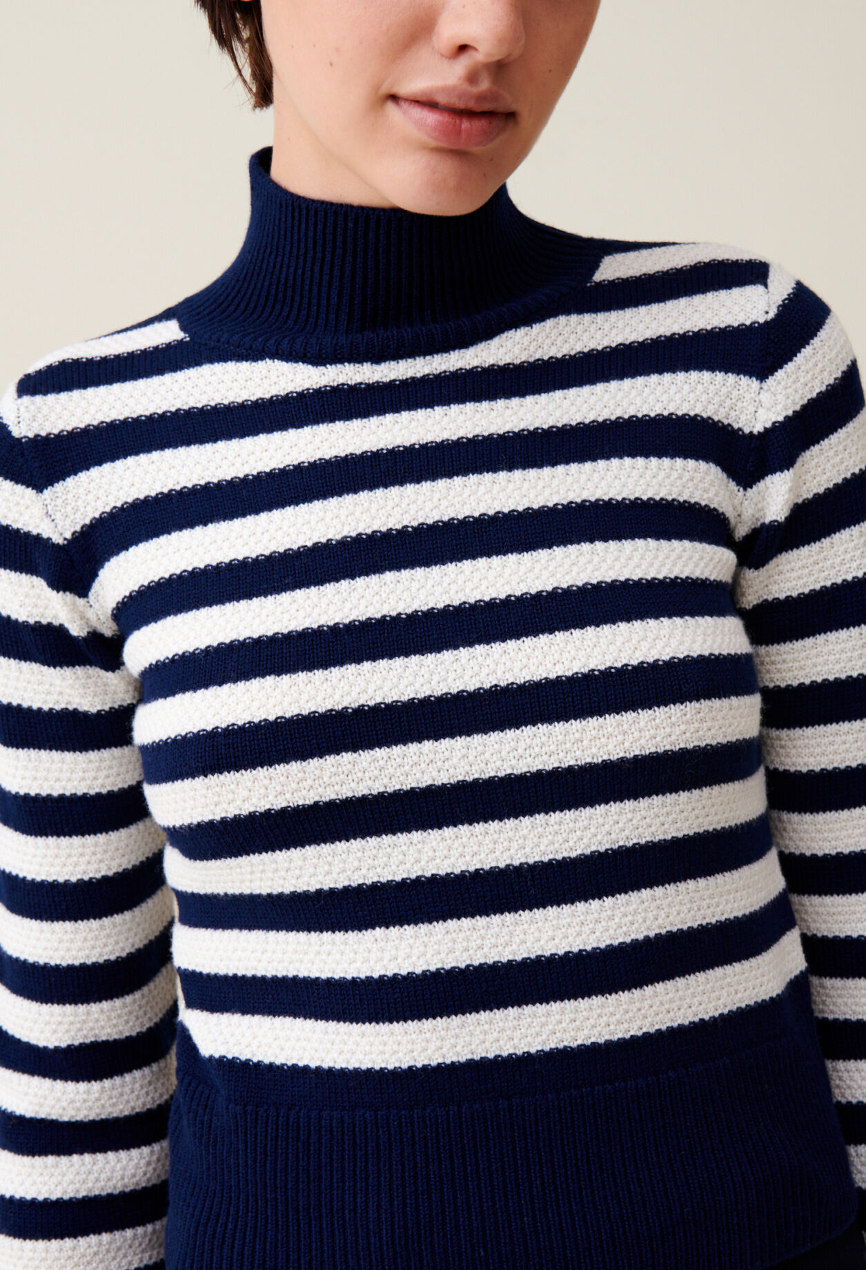 High-neck striped jumper