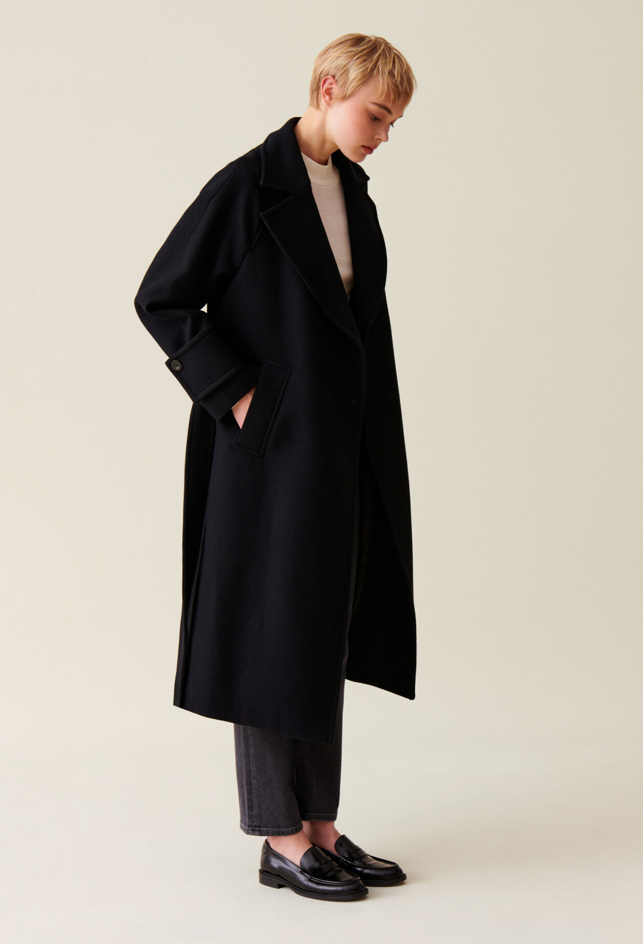 Wool blend mid length coat best sale