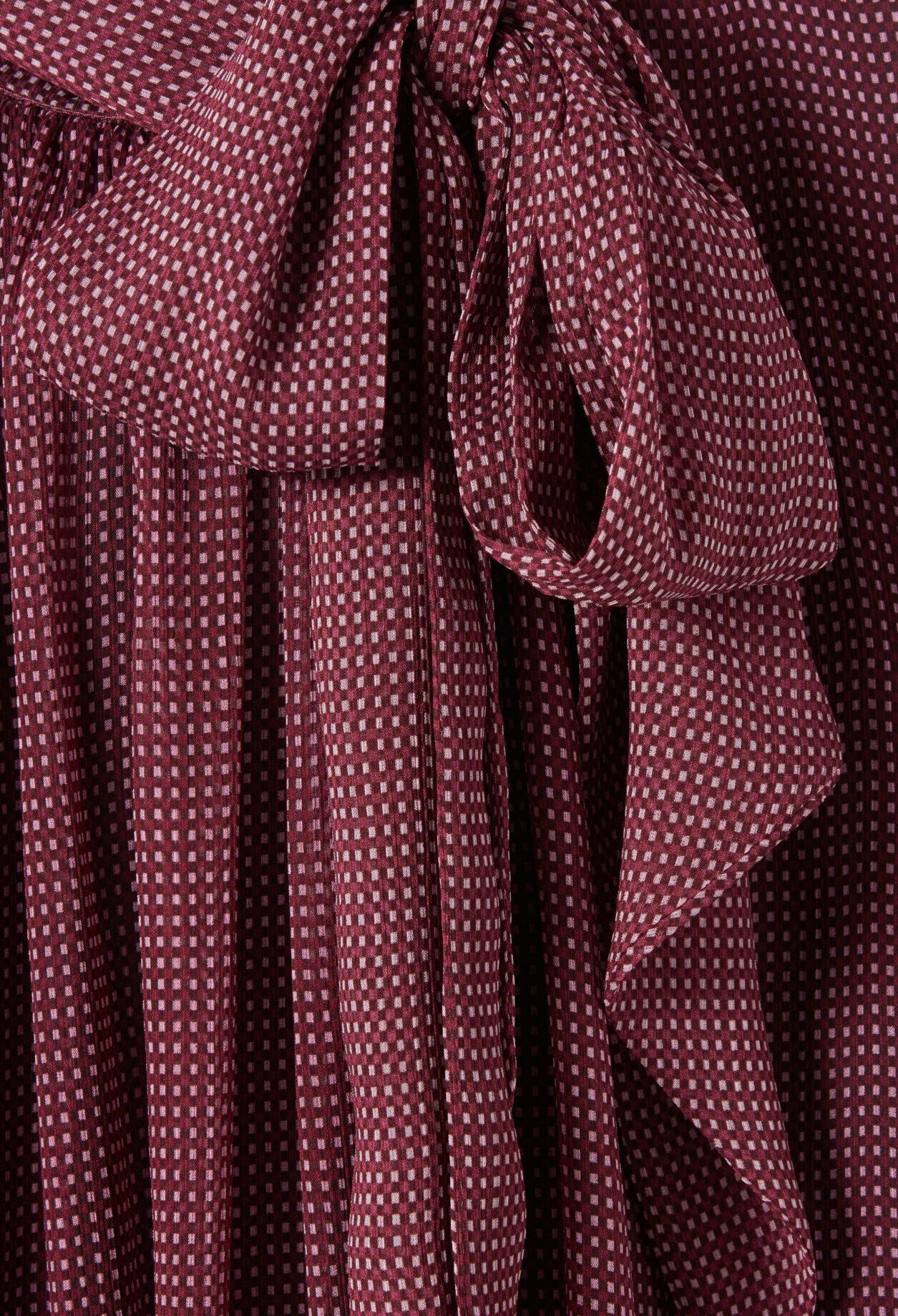 Fluid Check Tie-Neck Blouse