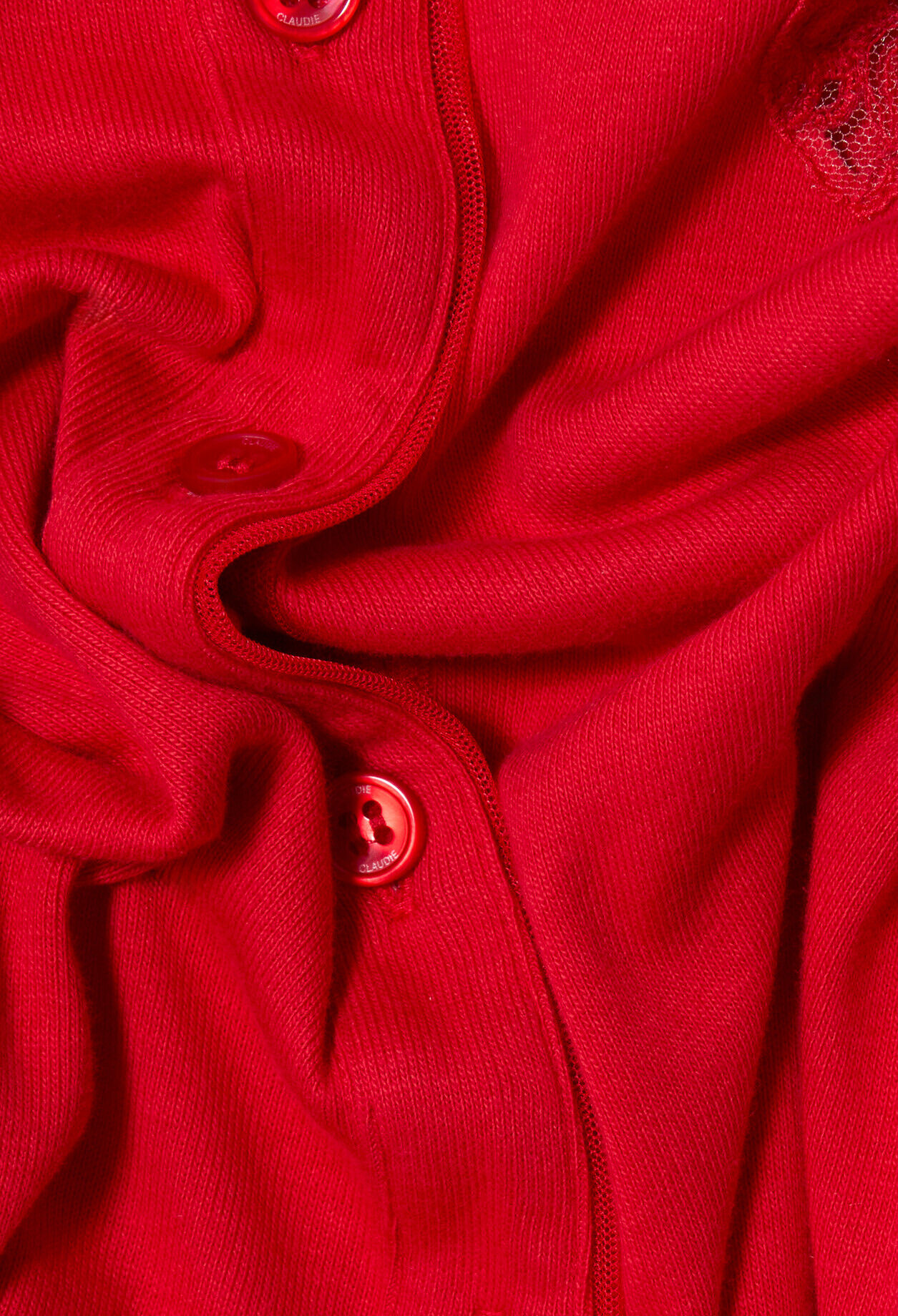 Red Cotton Cardigan with Lace Heart
