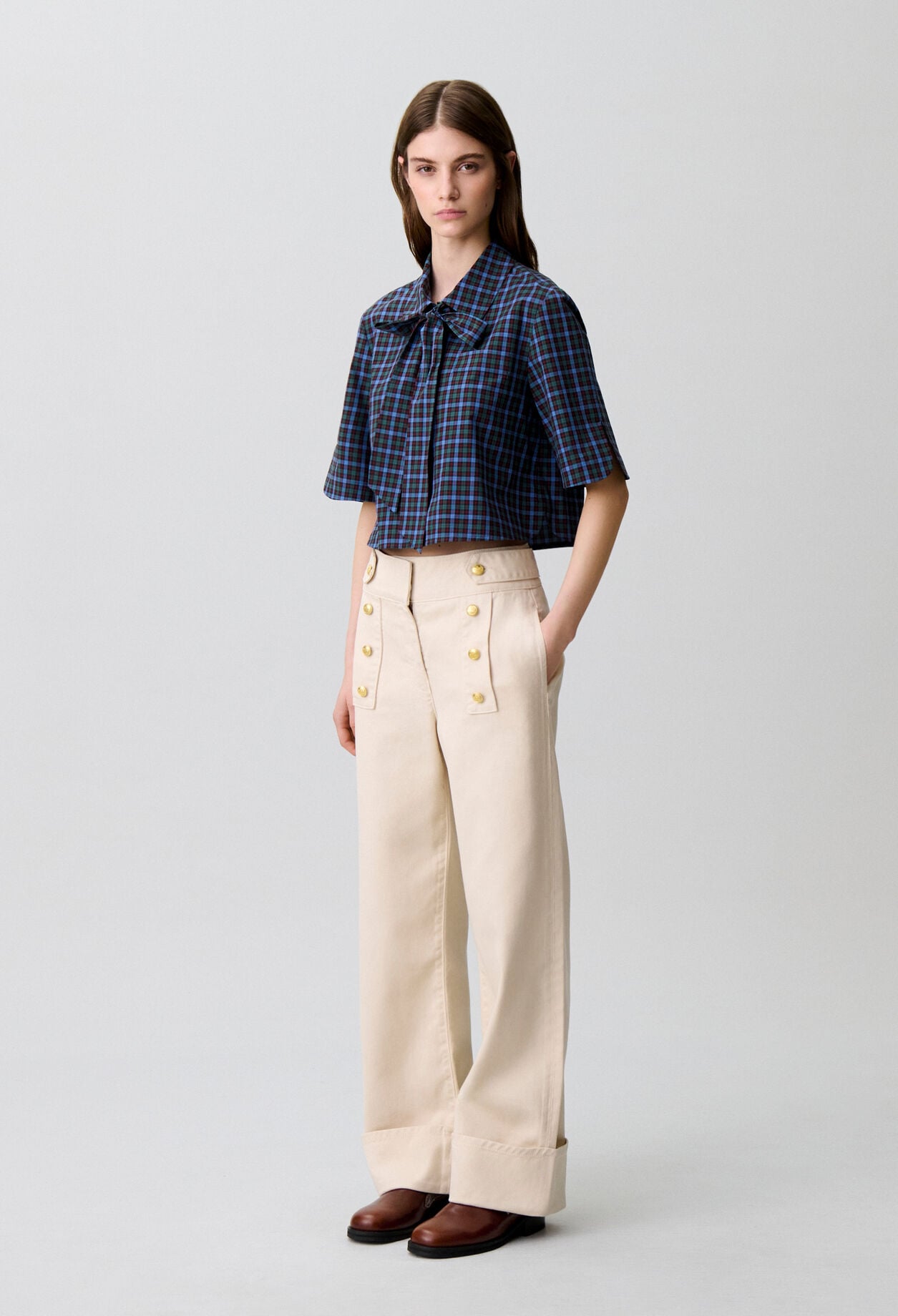 Checked tie-neck shirt