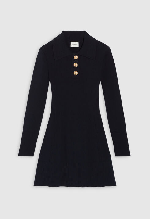 Navy blue long-sleeved short dress