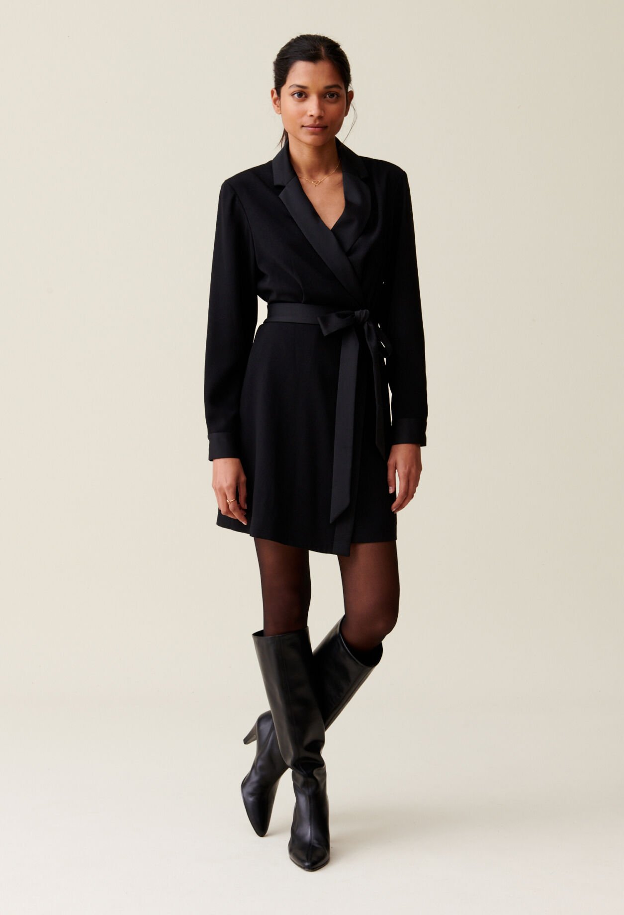 Wrap Dress with Lapel Collar