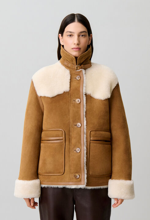 Shearling jacket leather collar