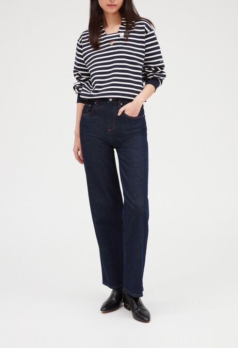 Striped polo collar knitter