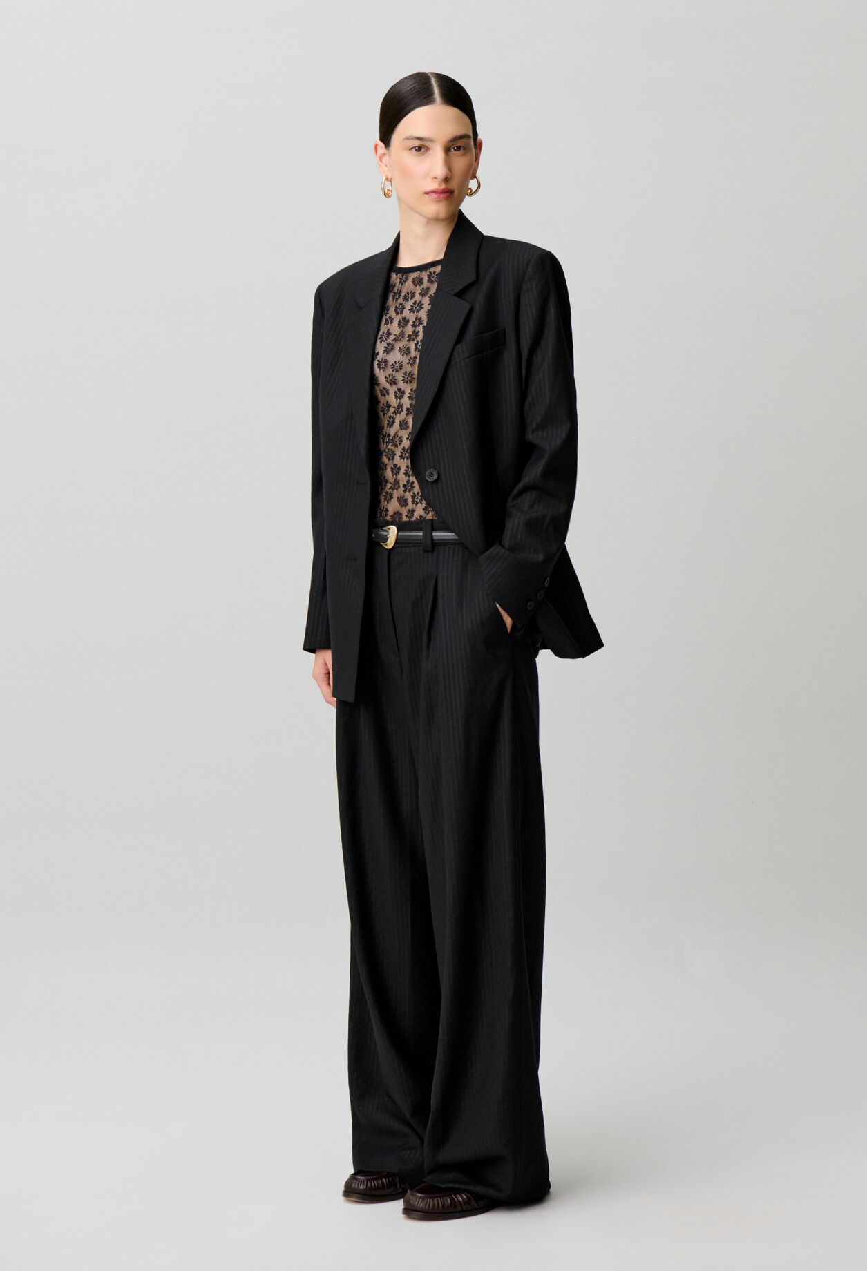 Straight striped wool trousers