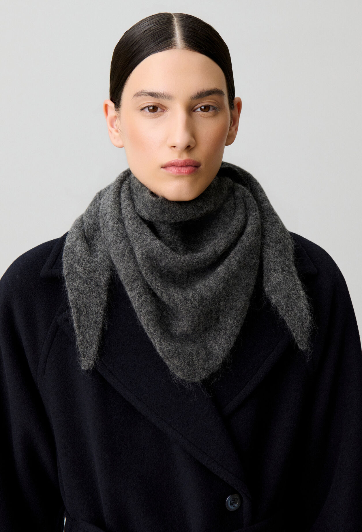 Fluffy knitted triangle scarf