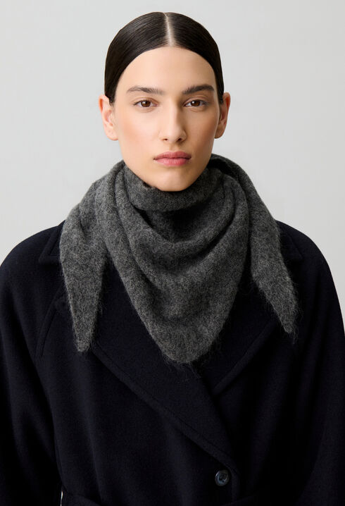 Fluffy knitted triangle scarf