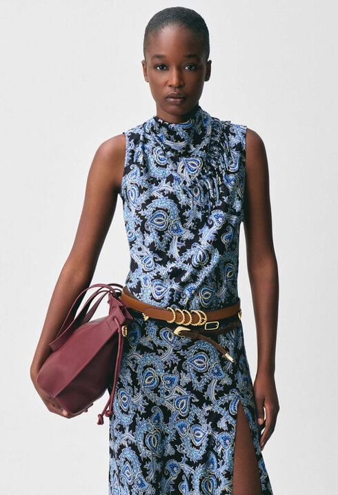 Flowy printed satin dress