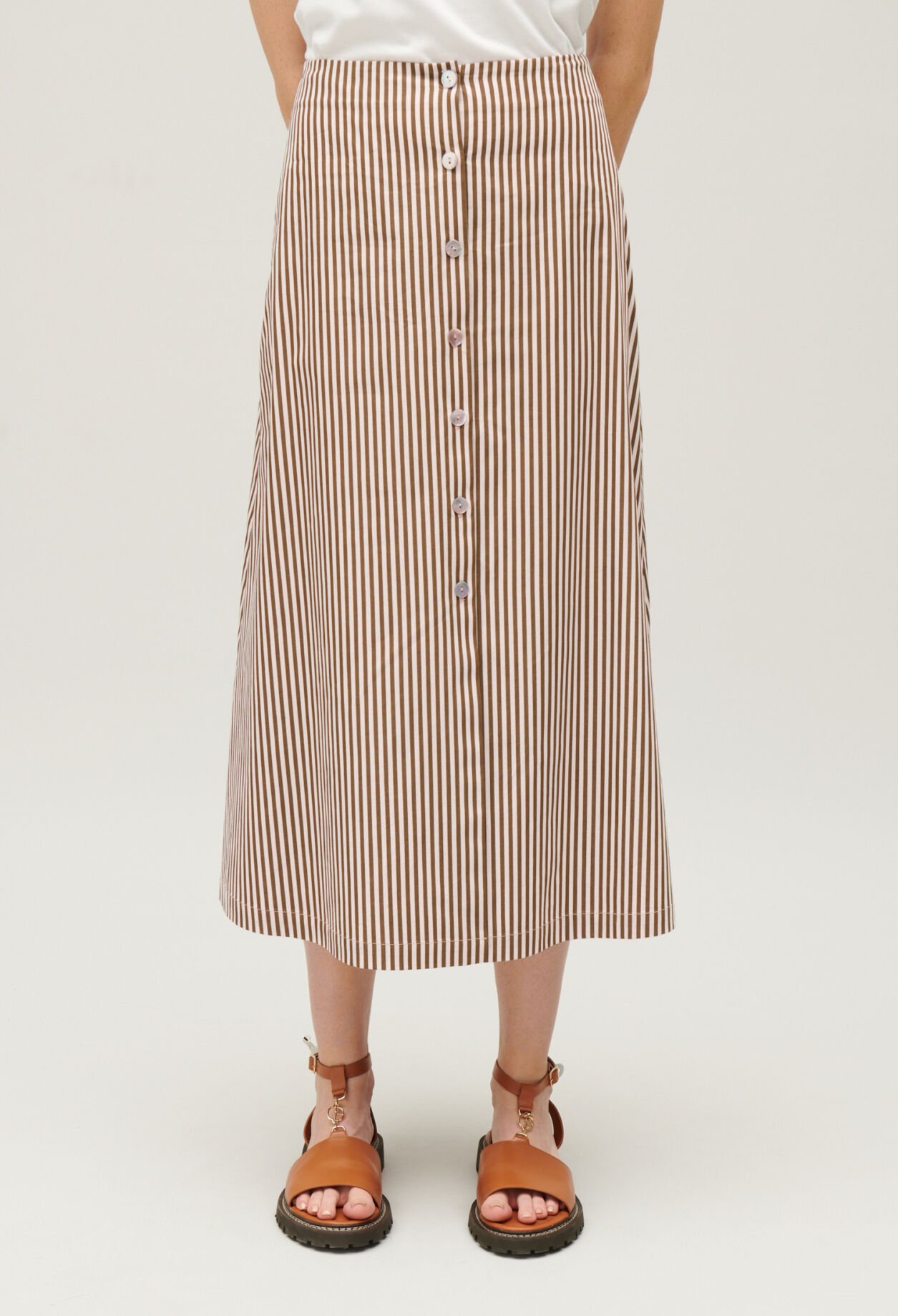 Bronze striped midi skirt