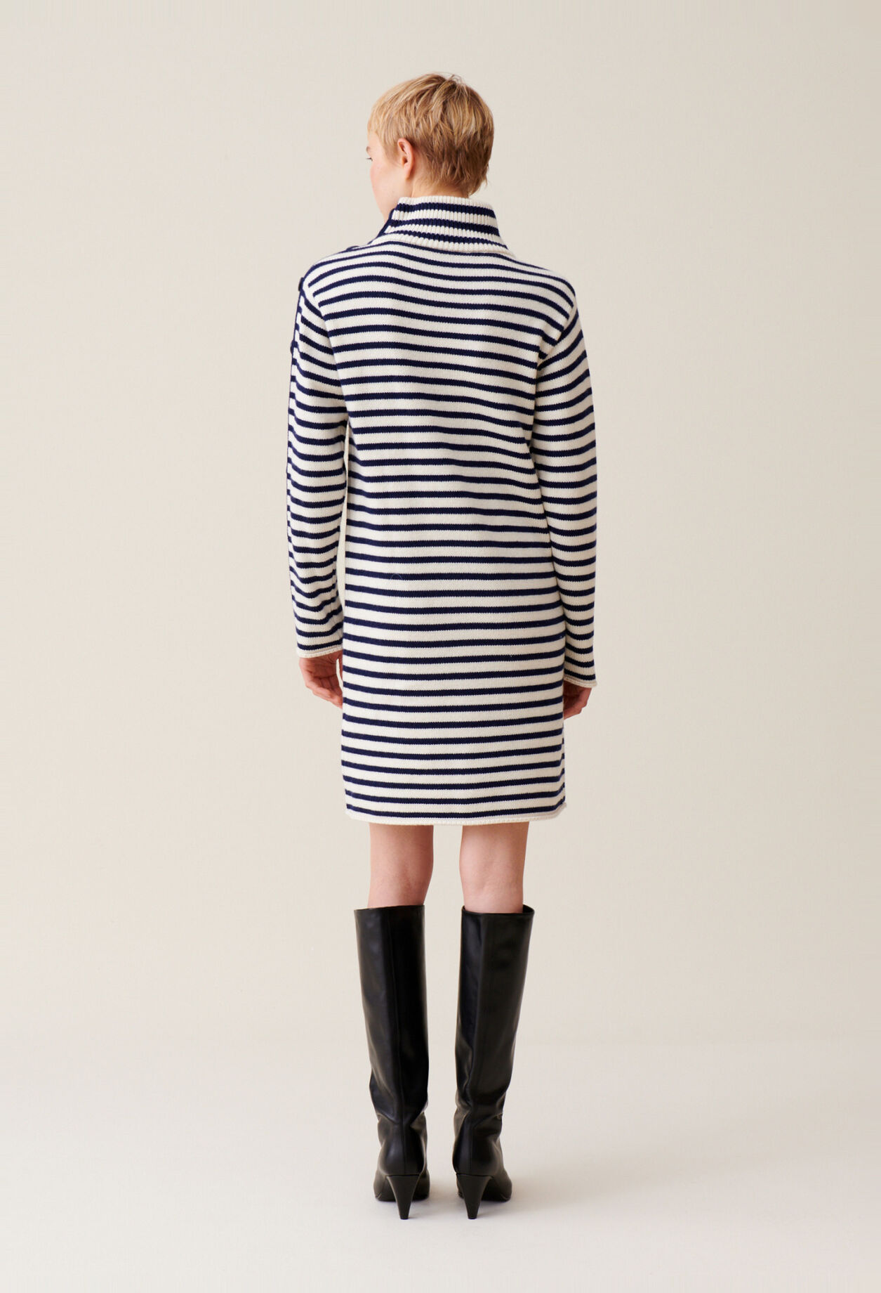High-neck knitted sailor dress
