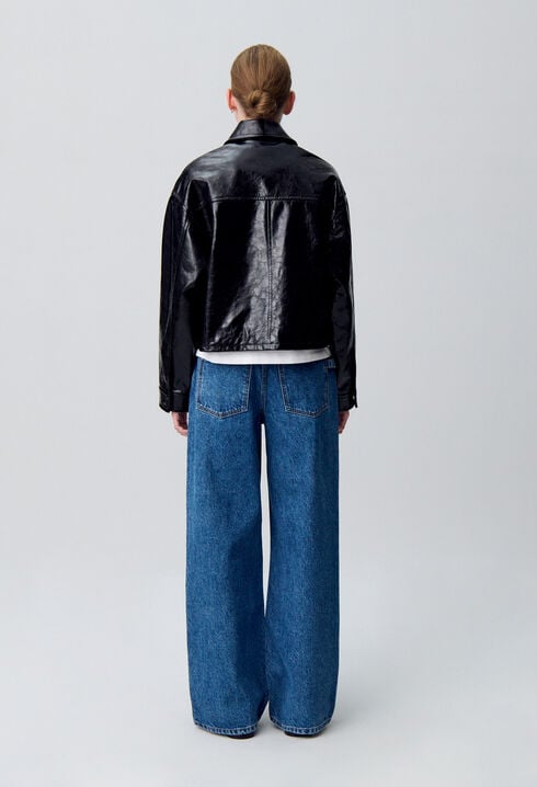 Aged patent leather jacket