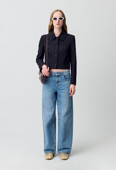 Black wool-blend box jacket
