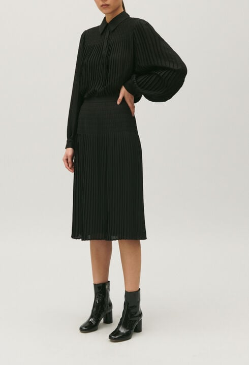 Black pleated mid-length skirt