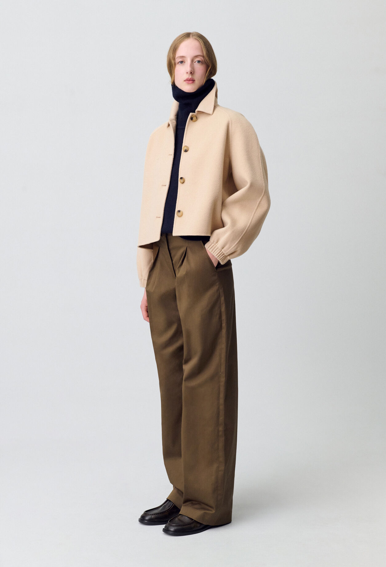 CLAUDIE PIERLOT コットン風シャツカラーコンビショート Jackie Short Shirt Collar Jacket for women | Claudie Pierlot