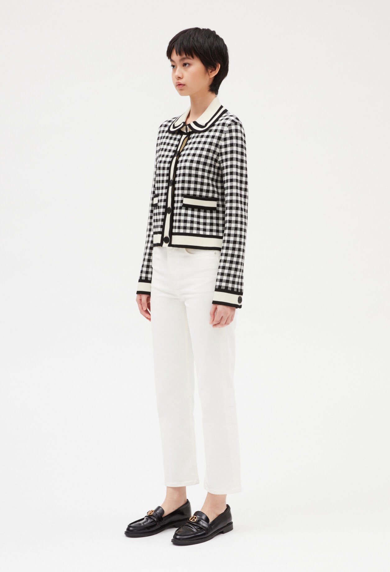 Black and white checked cardigan