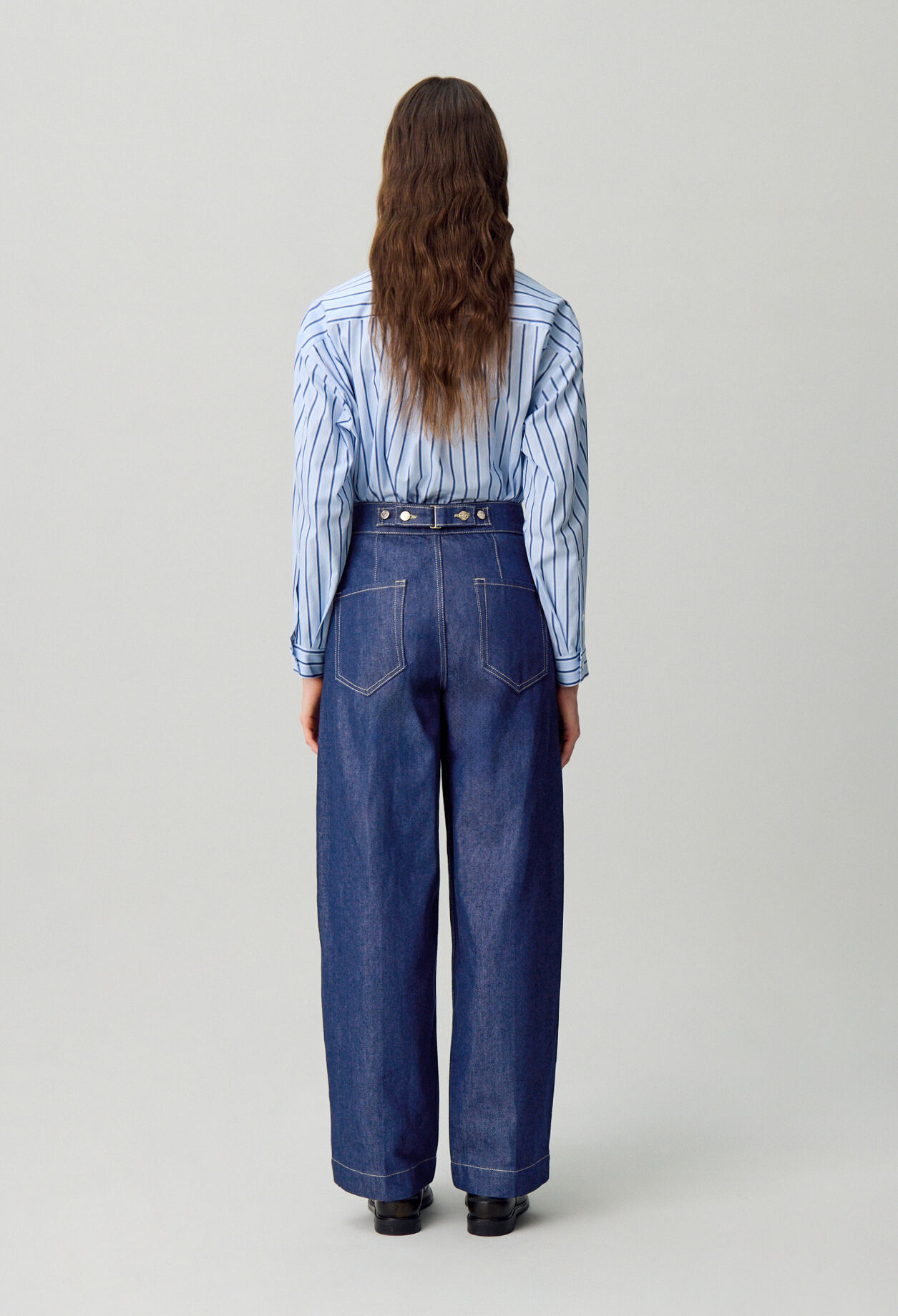 Raw denim straight-cut jeans