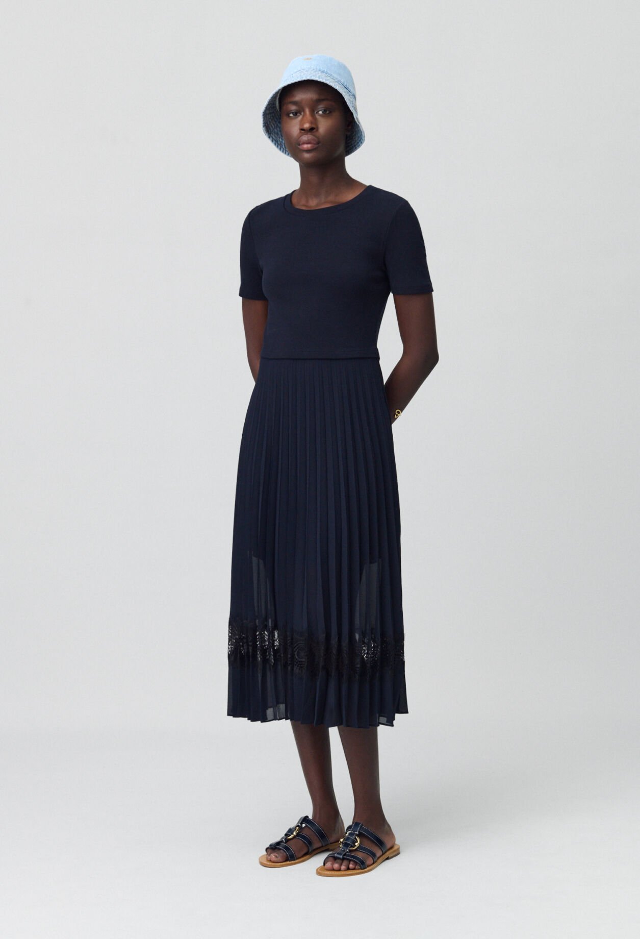 Black and navy bi-material dress 