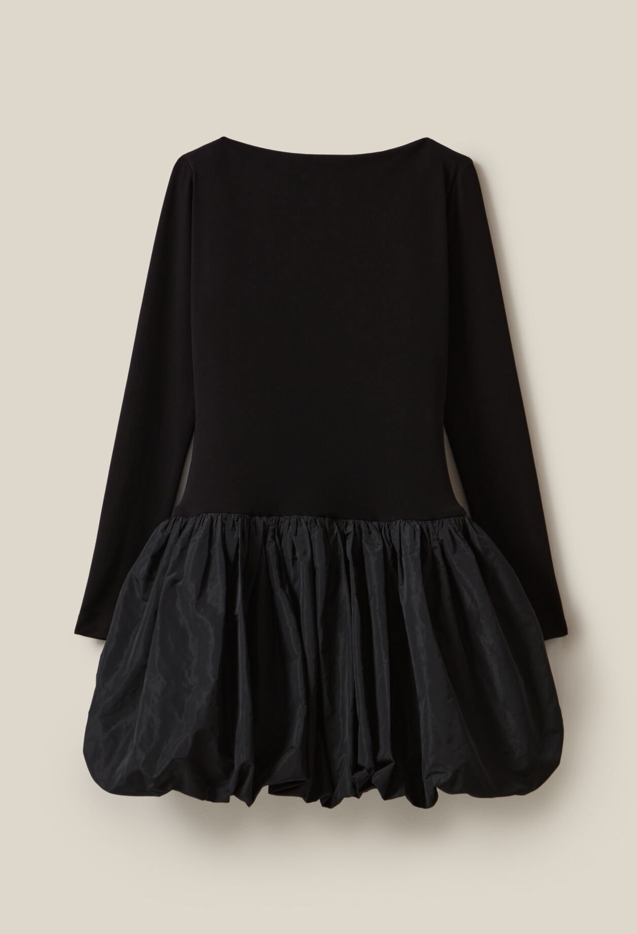 Black mixed-fabric ball-skirt dress
